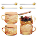 4Pcs Coffee Cups, Vintage Coffee Mugs, Overnight Oats Containers with Lids and Spoons, 14Oz Coffee Glasses, Drinkware Set for Iced Coffee,Yogurt,Milk,Tea,Coffee Bar Accessories,Brown