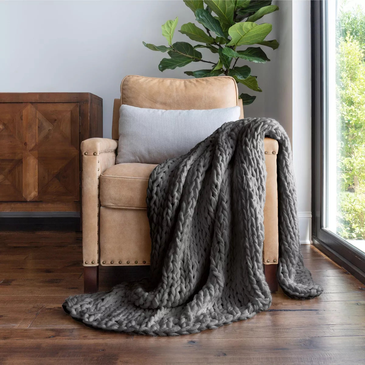 Chunky Knit Throw Blanket Braided, Soft & Cozy - Becky Cameron