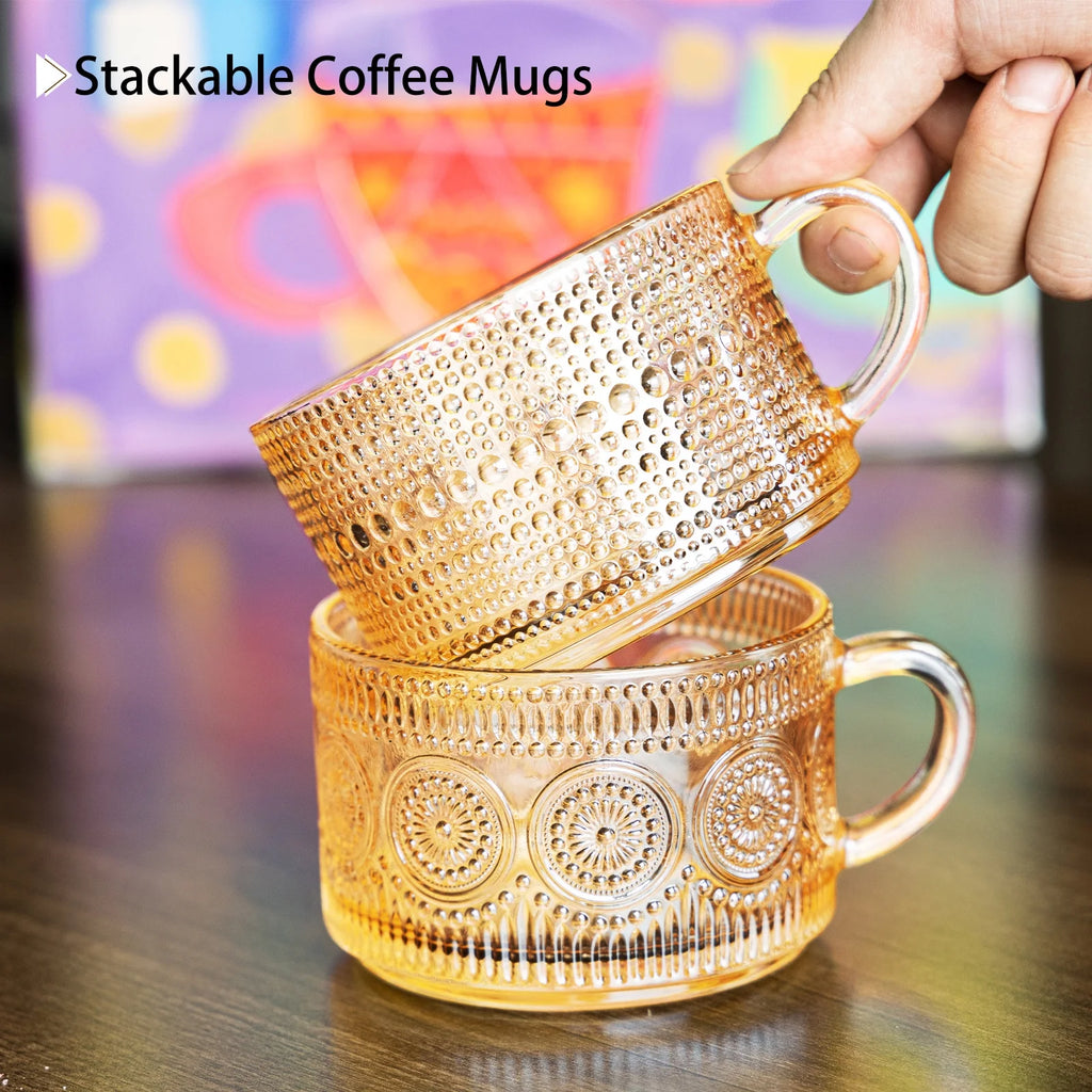 4Pcs Coffee Cups, Vintage Coffee Mugs, Overnight Oats Containers with Lids and Spoons, 14Oz Coffee Glasses, Drinkware Set for Iced Coffee,Yogurt,Milk,Tea,Coffee Bar Accessories,Brown