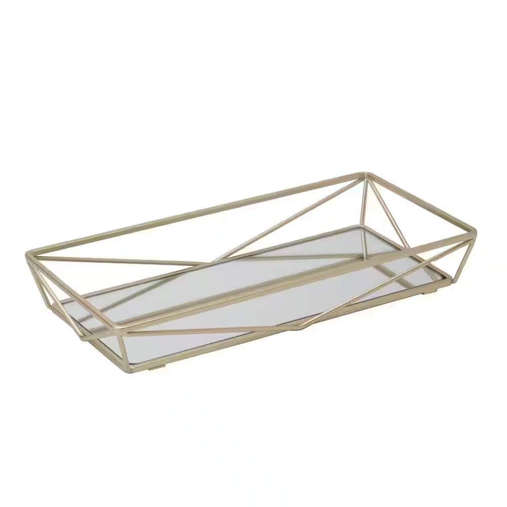 Geometric Design Mirror Vanity Tray in Gold