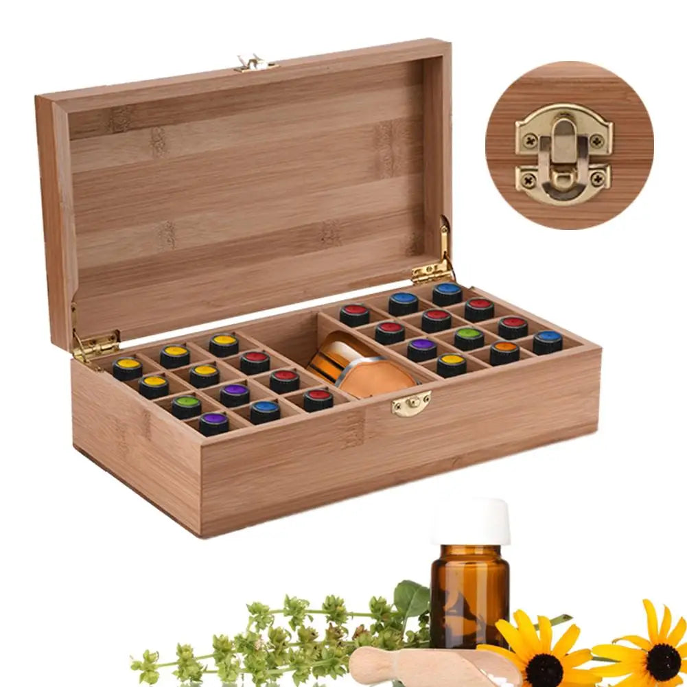 25 Grids Bamboo Essential Oil Storage Box Organizer DIY Protective Wooden Storage Case Travel Perfume Bottles Protect Container