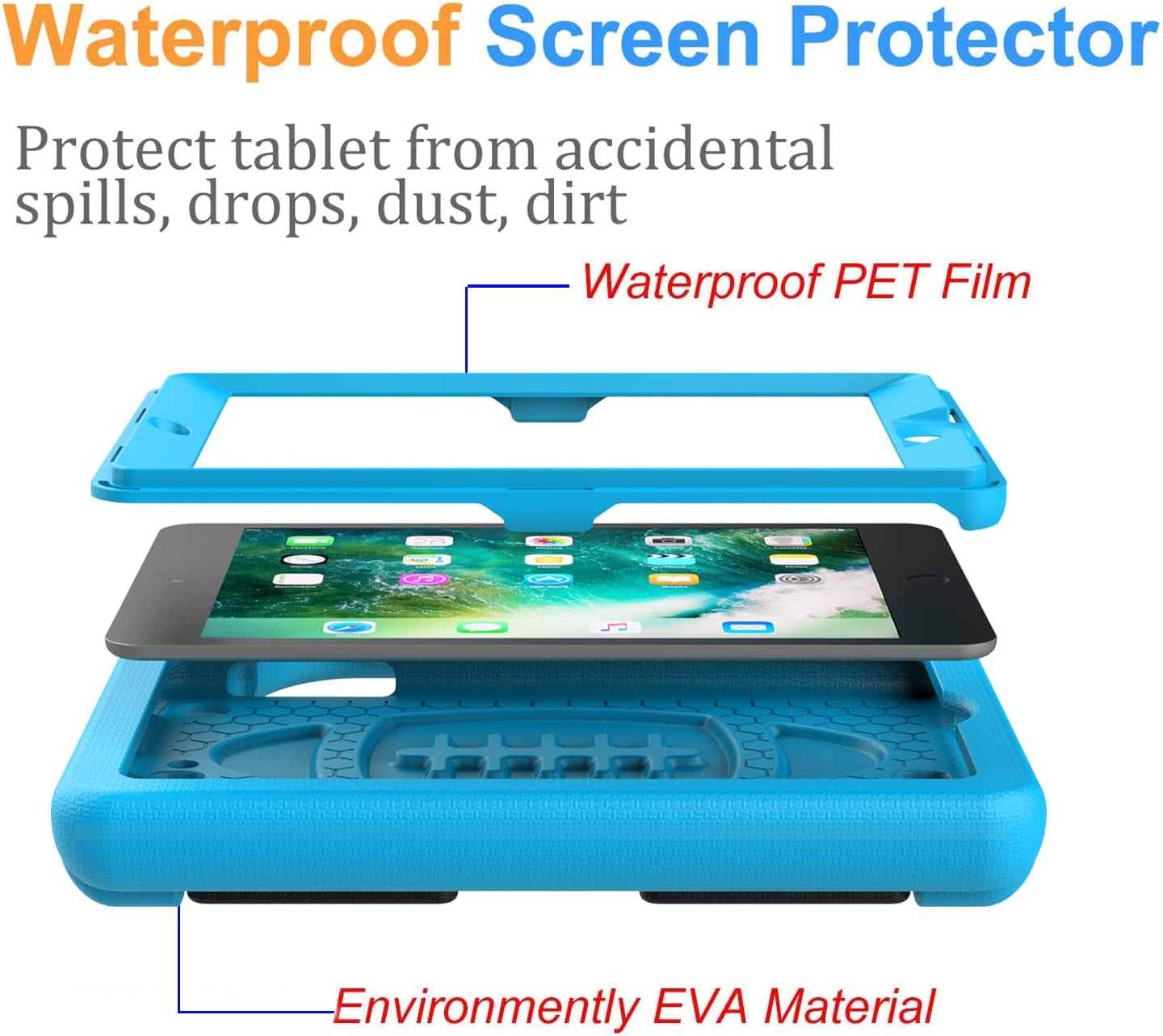 Case for Ipad Mini 1 2 3, Ipad Mini 1/2/3 Case for Kids - Built-In Screen Protector, Shockproof Lightweight Hard Cover Handle Stand Kids Case for Ipad Mini 1St 2Nd 3Rd Generation, Blue
