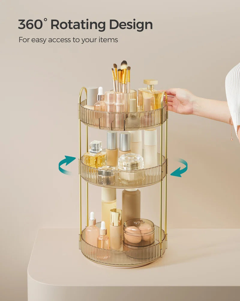 Makeup Organizer, 3-Tier round Rotating Skincare Organizer Countertop, Customizable, Toiletries Vanity Organizer, Lazy Susan, Gift
