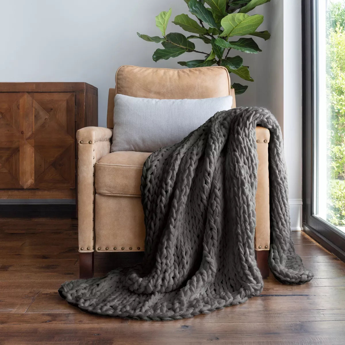 Chunky Knit Throw Blanket Braided, Soft & Cozy - Becky Cameron