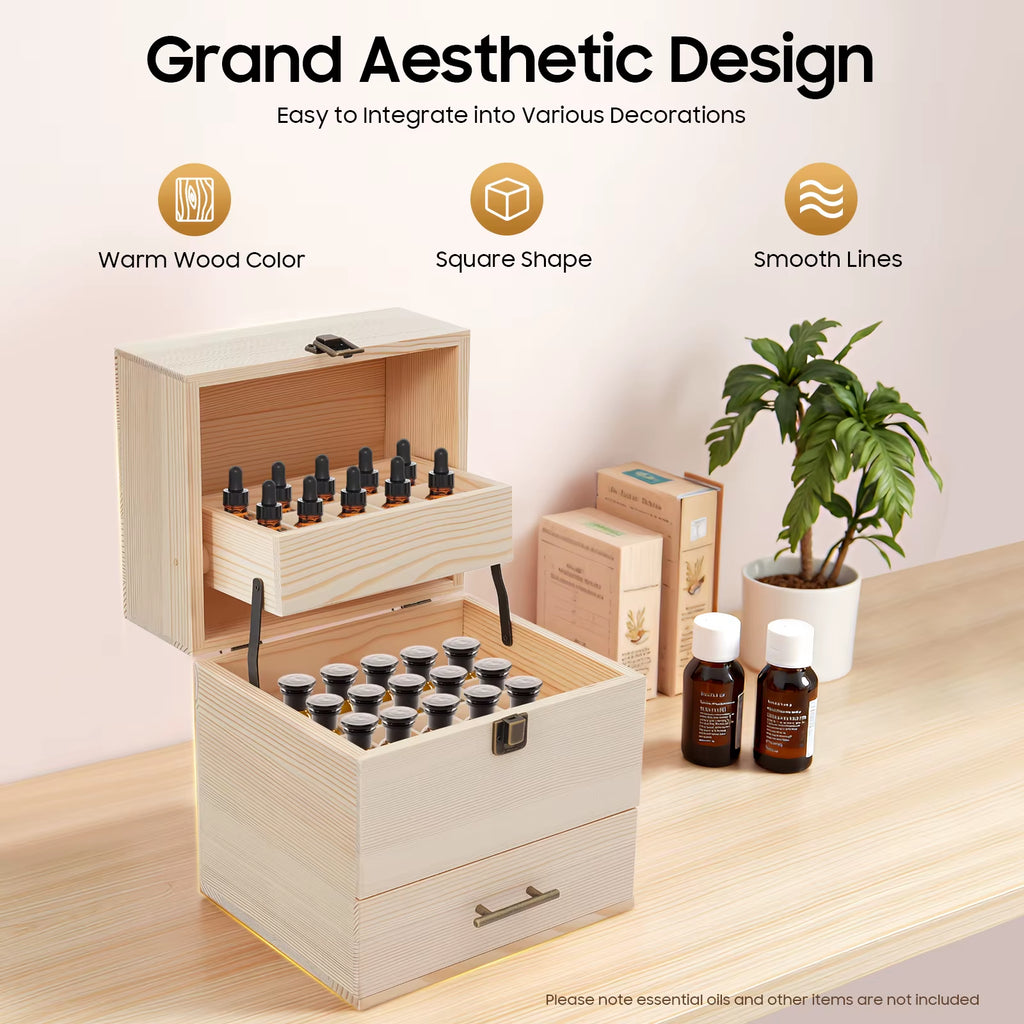 3-Tier 59 Slots Wooden Essential Oil Storage Box Organizer for for 10Ml/15Ml Essential Oil Bottles Nail Polish Cosmetics