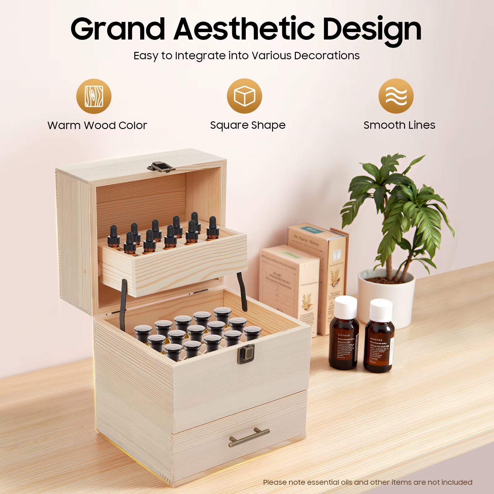 3-Tier 59 Slots Wooden Essential Oil Storage Box Organizer for for 10Ml/15Ml Essential Oil Bottles Nail Polish Cosmetics