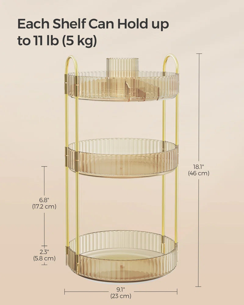 Makeup Organizer, 3-Tier round Rotating Skincare Organizer Countertop, Customizable, Toiletries Vanity Organizer, Lazy Susan, Gift