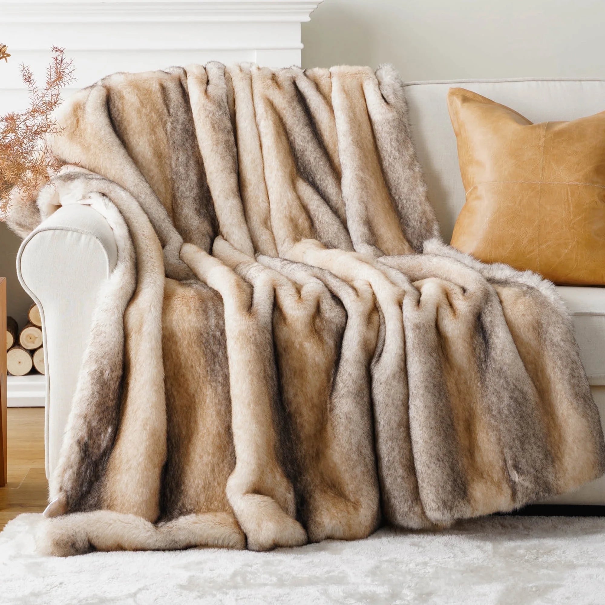 Yellow Faux Fur Throw Blanket, Large Mink Fur Blanket,Cozy Fuzzy Thick Sofa Blanket,60"X80"