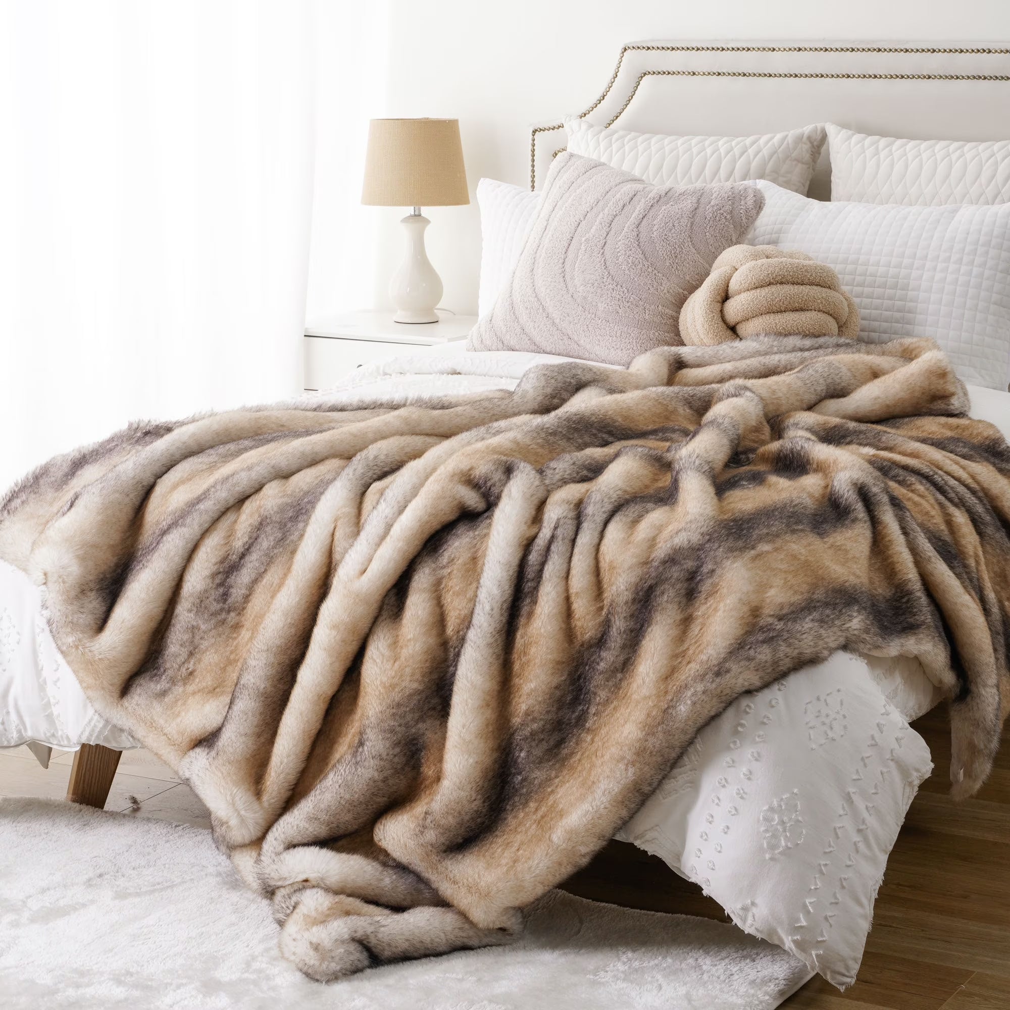Yellow Faux Fur Throw Blanket, Large Mink Fur Blanket,Cozy Fuzzy Thick Sofa Blanket,60"X80"