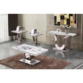 Eric 55 In. 4-Piece White Marble Top with Stainless Steel Base Coffee Set