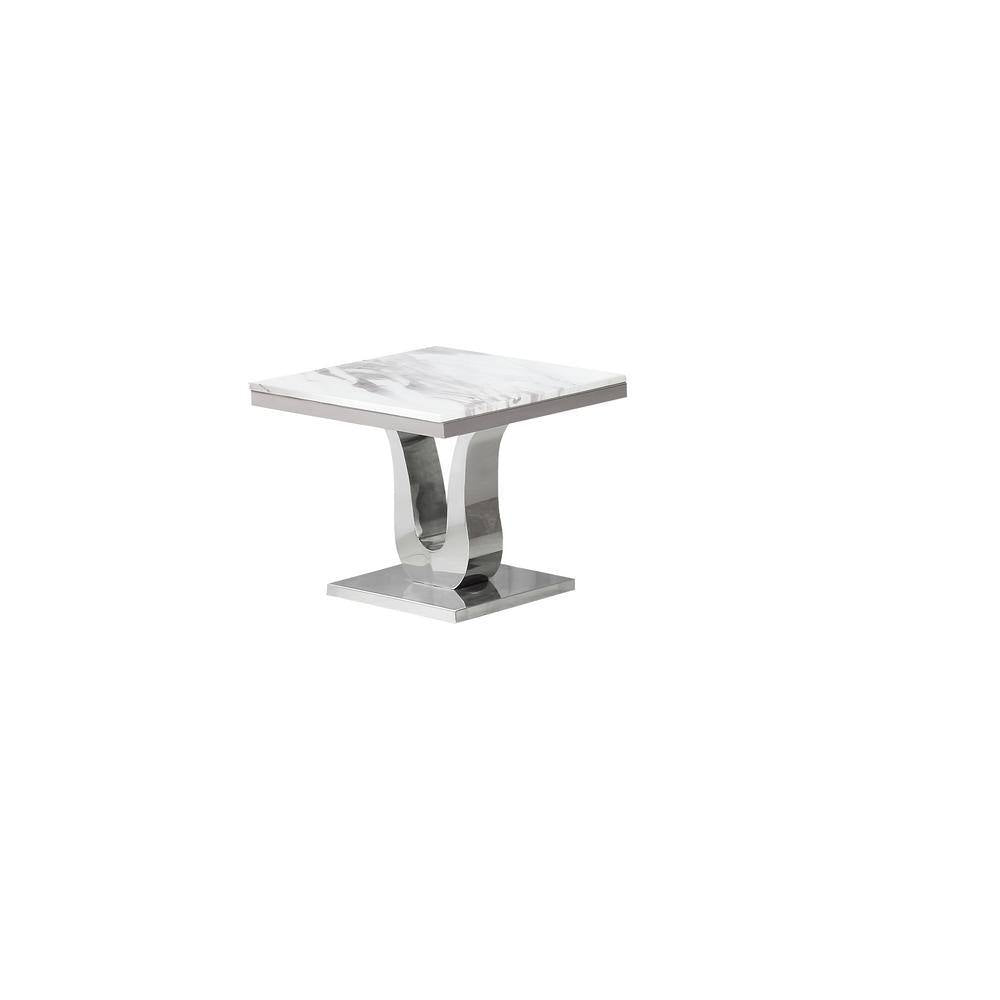 Eric 55 In. 4-Piece White Marble Top with Stainless Steel Base Coffee Set