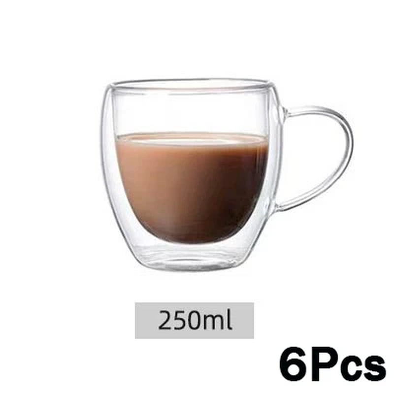 Double Wall Glass Coffee Mugs Milk Mug with Handle Cappuccino Latte Hot Drink Classic Coffee Glass Set Heat Cold Resistant Glass