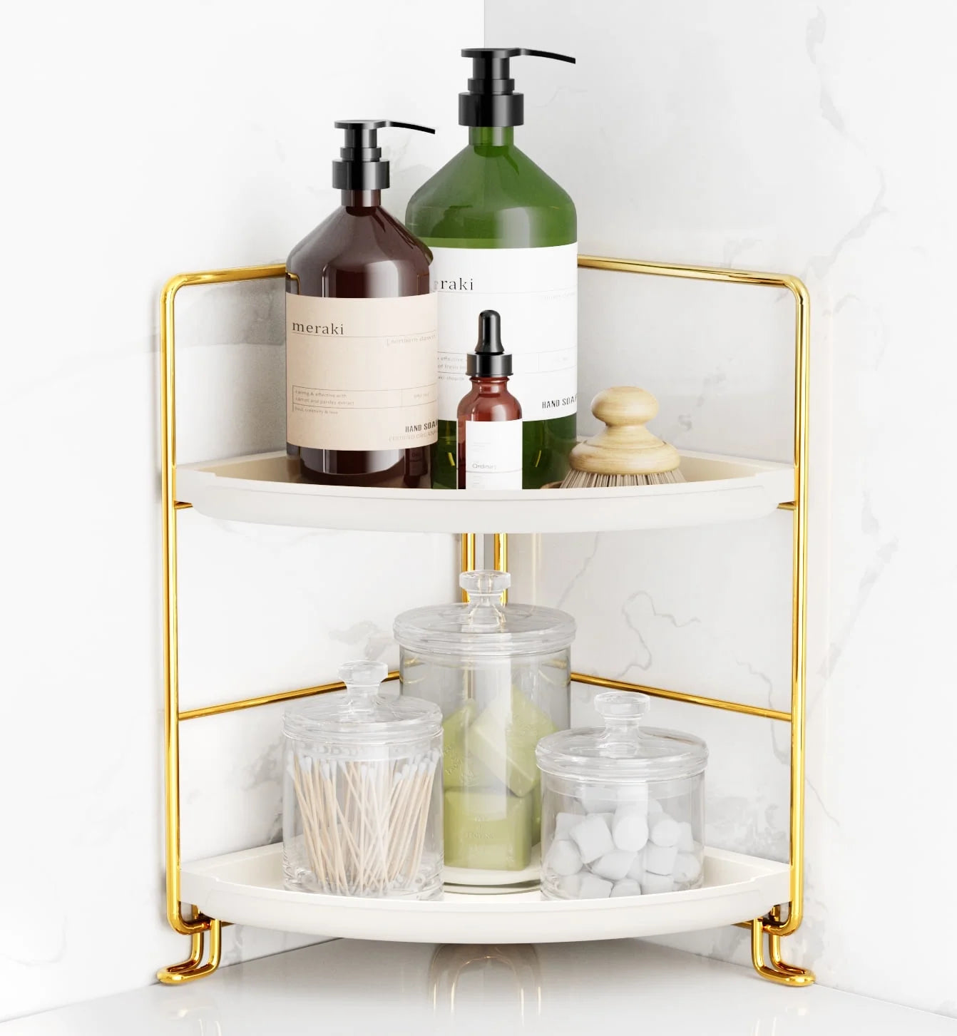Stainless Steel 2-Tier Corner Makeup Organizer with 4 Compartments, Gold
