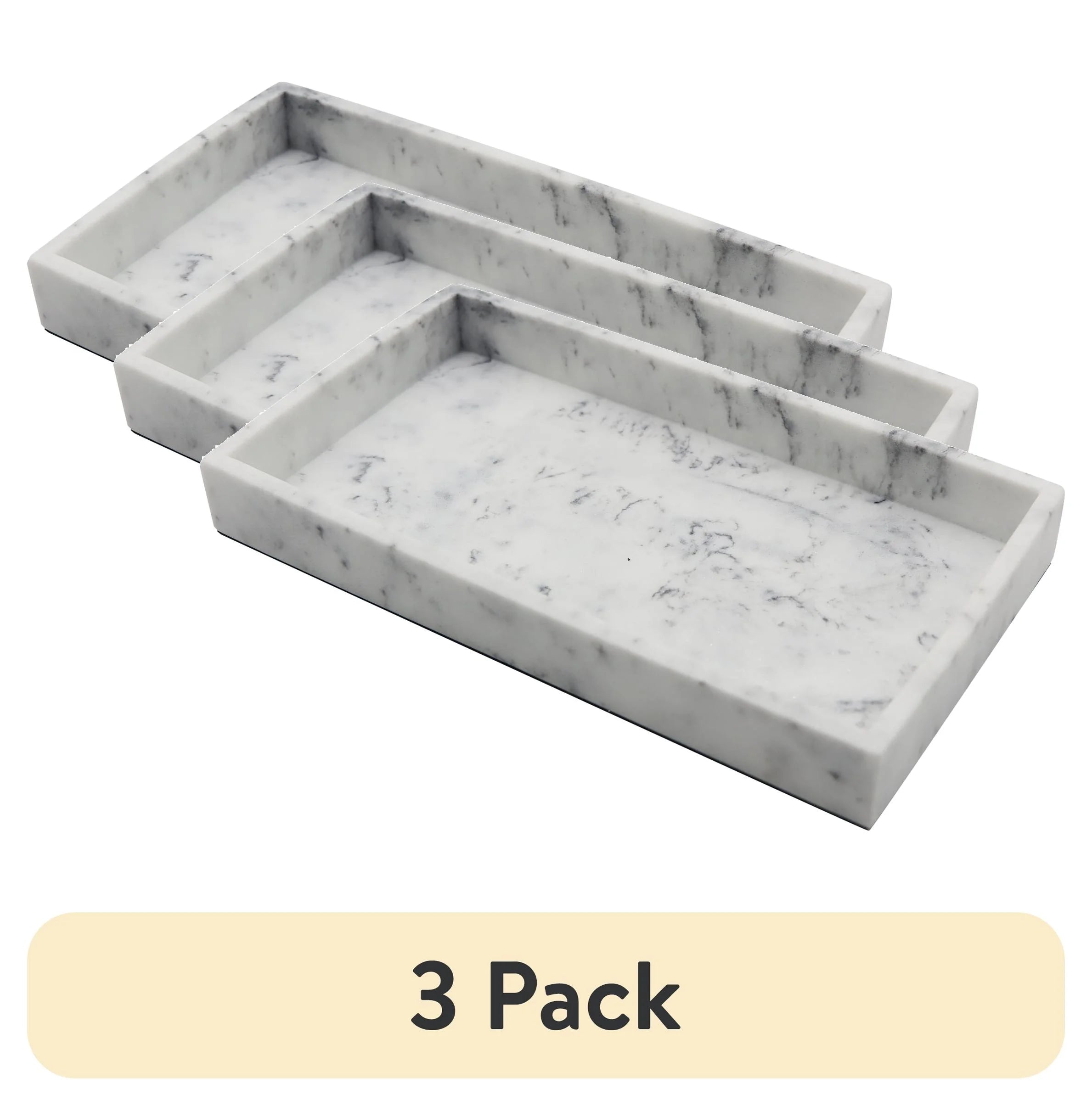 (3 Pack)  Faux Marble Vanity Tray, White
