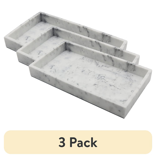 (3 Pack)  Faux Marble Vanity Tray, White