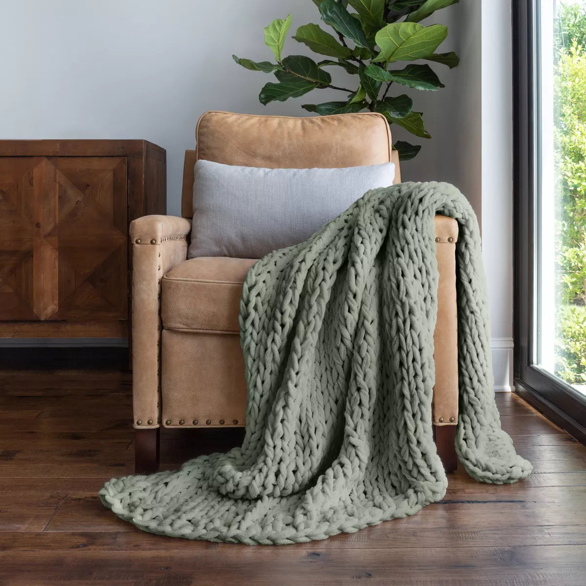 Chunky Knit Throw Blanket Braided, Soft & Cozy - Becky Cameron