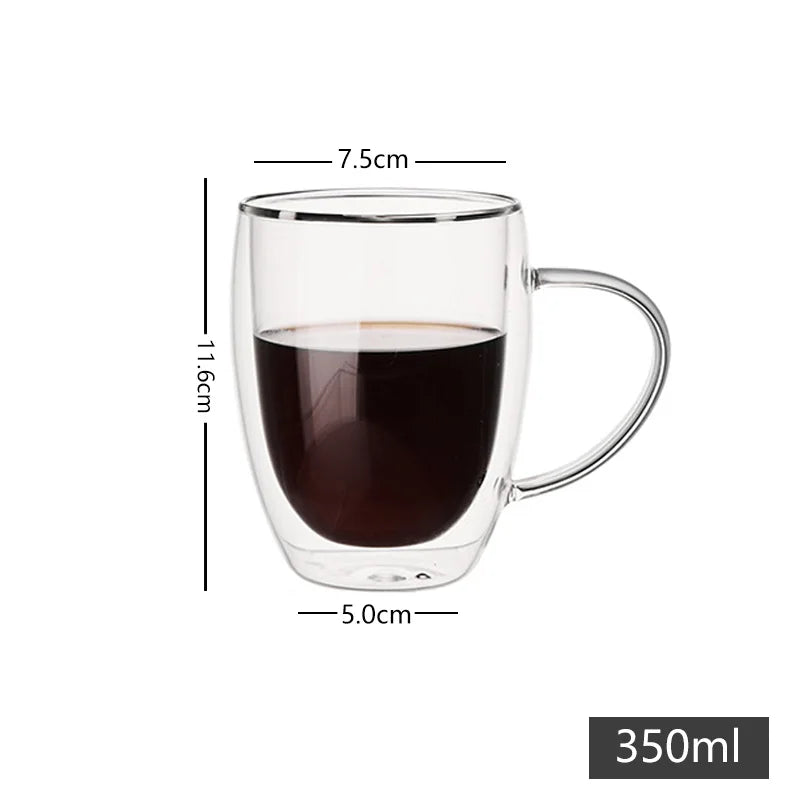 Double Wall Glass Coffee Mugs Milk Mug with Handle Cappuccino Latte Hot Drink Classic Coffee Glass Set Heat Cold Resistant Glass