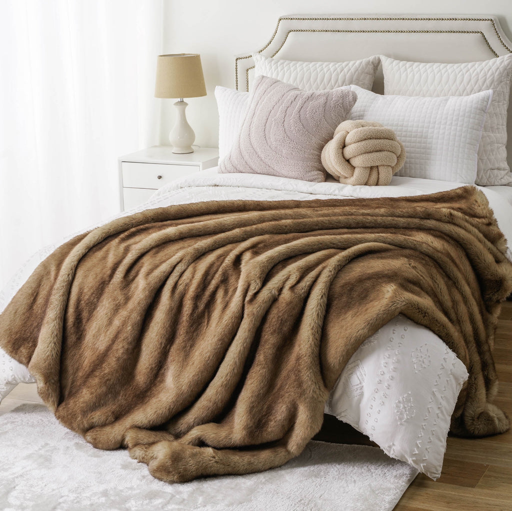 Camel Faux Fur Throw Blanket,Cozy Thick Mink Fur Blanket for Bed,Large Camel Throws,60"X80"