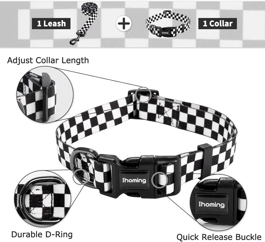 Puppy Collar and Leash Set for Daily Outdoor Walking Running Training, Chess Board Design for Extra Small Boys Girls Dogs Cats Pets, Xs-Up to 10LBS