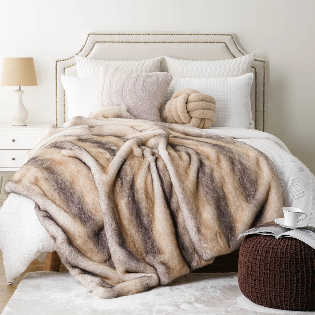 Yellow Faux Fur Throw Blanket, Large Mink Fur Blanket,Cozy Fuzzy Thick Sofa Blanket,60"X80"