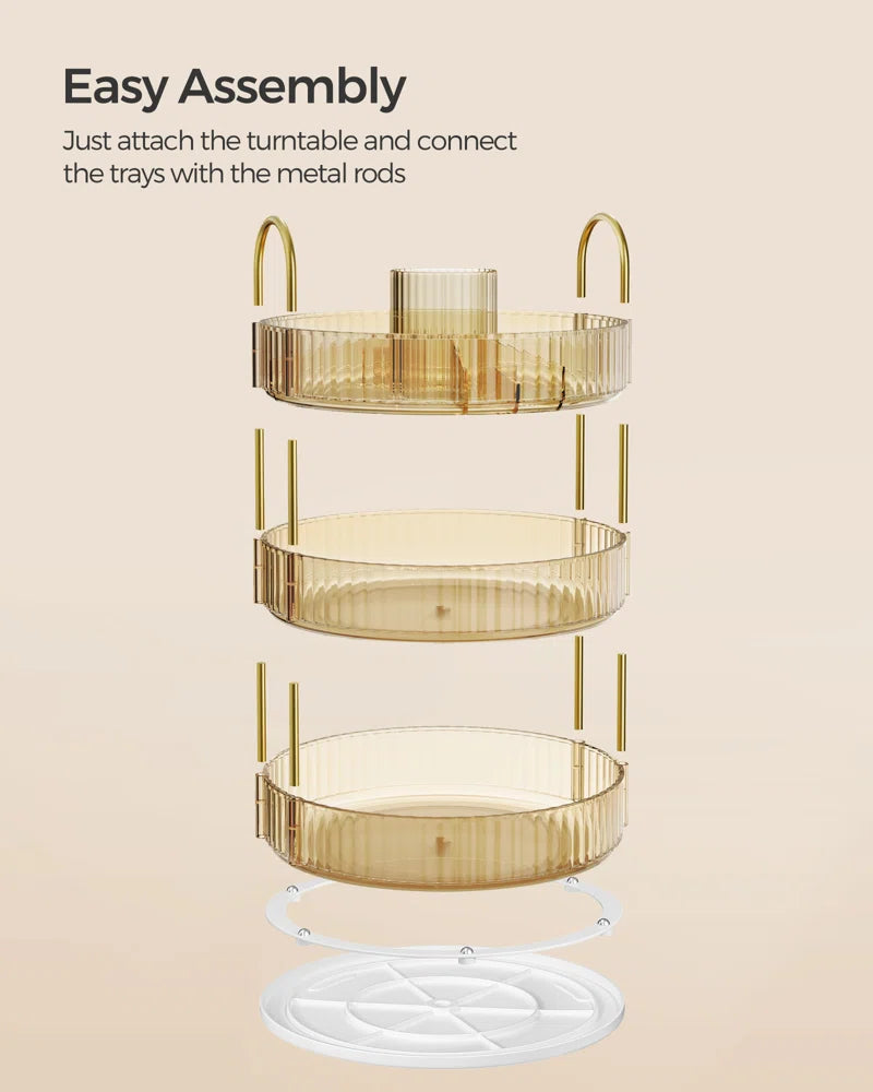 Makeup Organizer, 3-Tier round Rotating Skincare Organizer Countertop, Customizable, Toiletries Vanity Organizer, Lazy Susan, Gift