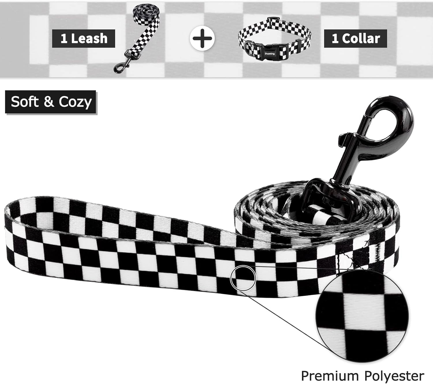 Puppy Collar and Leash Set for Daily Outdoor Walking Running Training, Chess Board Design for Extra Small Boys Girls Dogs Cats Pets, Xs-Up to 10LBS