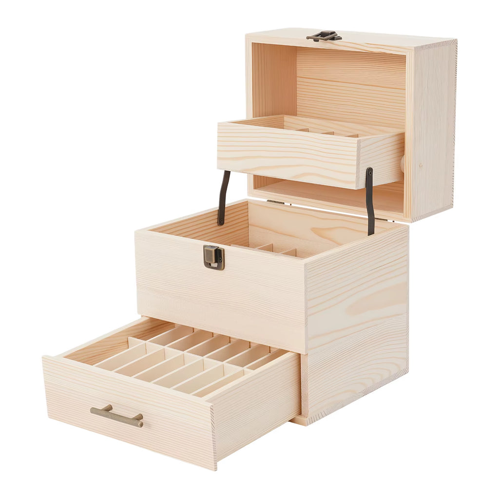 3-Tier 59 Slots Wooden Essential Oil Storage Box Organizer for for 10Ml/15Ml Essential Oil Bottles Nail Polish Cosmetics