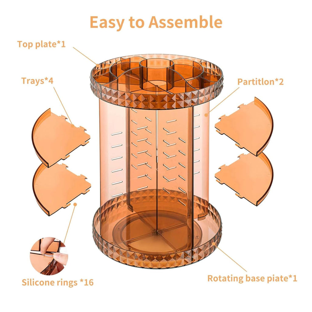 360 Rotating Makeup Organizer Perfume Organizer Coffee Color Cosmetic Storage Display Case Large Capacity Beauty Holder Adjustable Partition Height for Bedroom Dresser or Bathroom Vanity