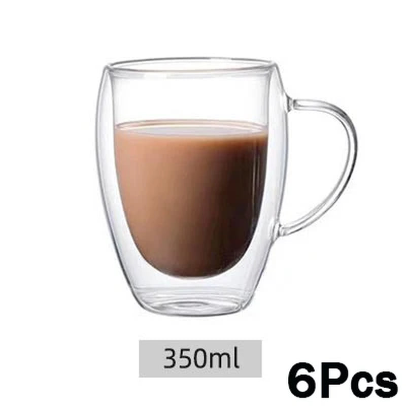Double Wall Glass Coffee Mugs Milk Mug with Handle Cappuccino Latte Hot Drink Classic Coffee Glass Set Heat Cold Resistant Glass