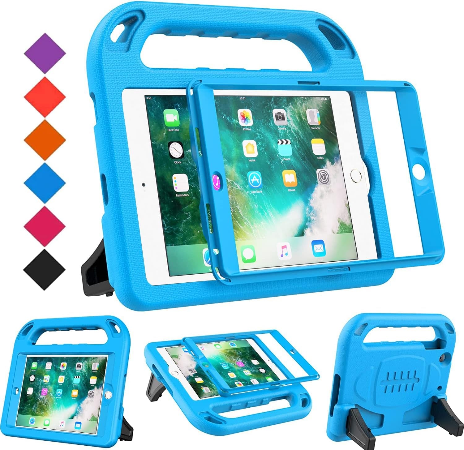 Case for Ipad Mini 1 2 3, Ipad Mini 1/2/3 Case for Kids - Built-In Screen Protector, Shockproof Lightweight Hard Cover Handle Stand Kids Case for Ipad Mini 1St 2Nd 3Rd Generation, Blue