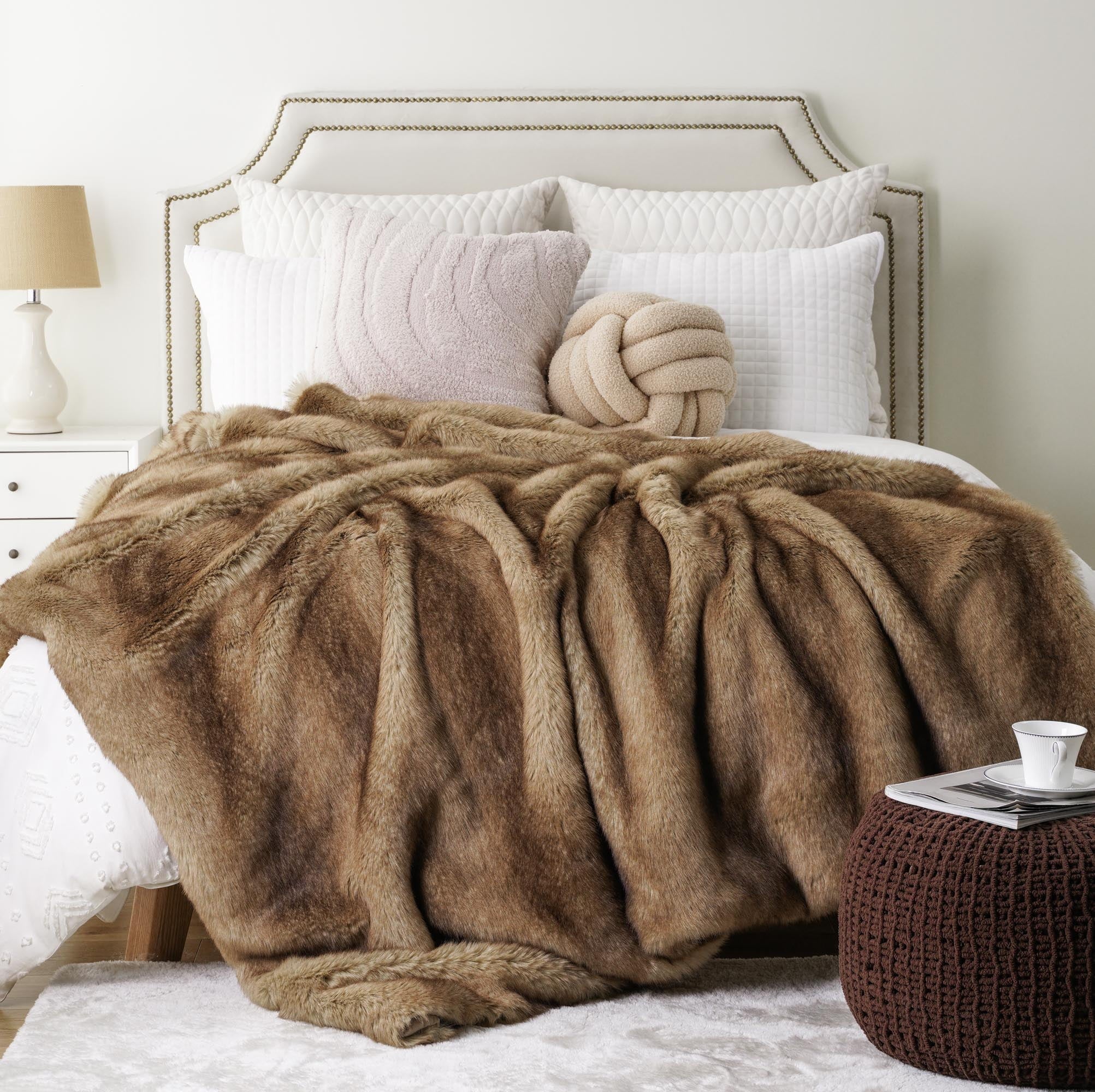 Camel Faux Fur Throw Blanket,Cozy Thick Mink Fur Blanket for Bed,Large Camel Throws,60"X80"