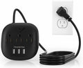 Power Strip 3 Outlets and 3 USB Ports with Switch Control, Desktop Charging Station with 5 Ft Extension Cord, Compact for Nightstand, Office and Travel - Black