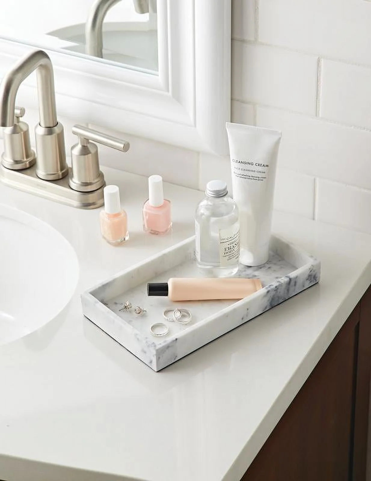 (3 Pack)  Faux Marble Vanity Tray, White