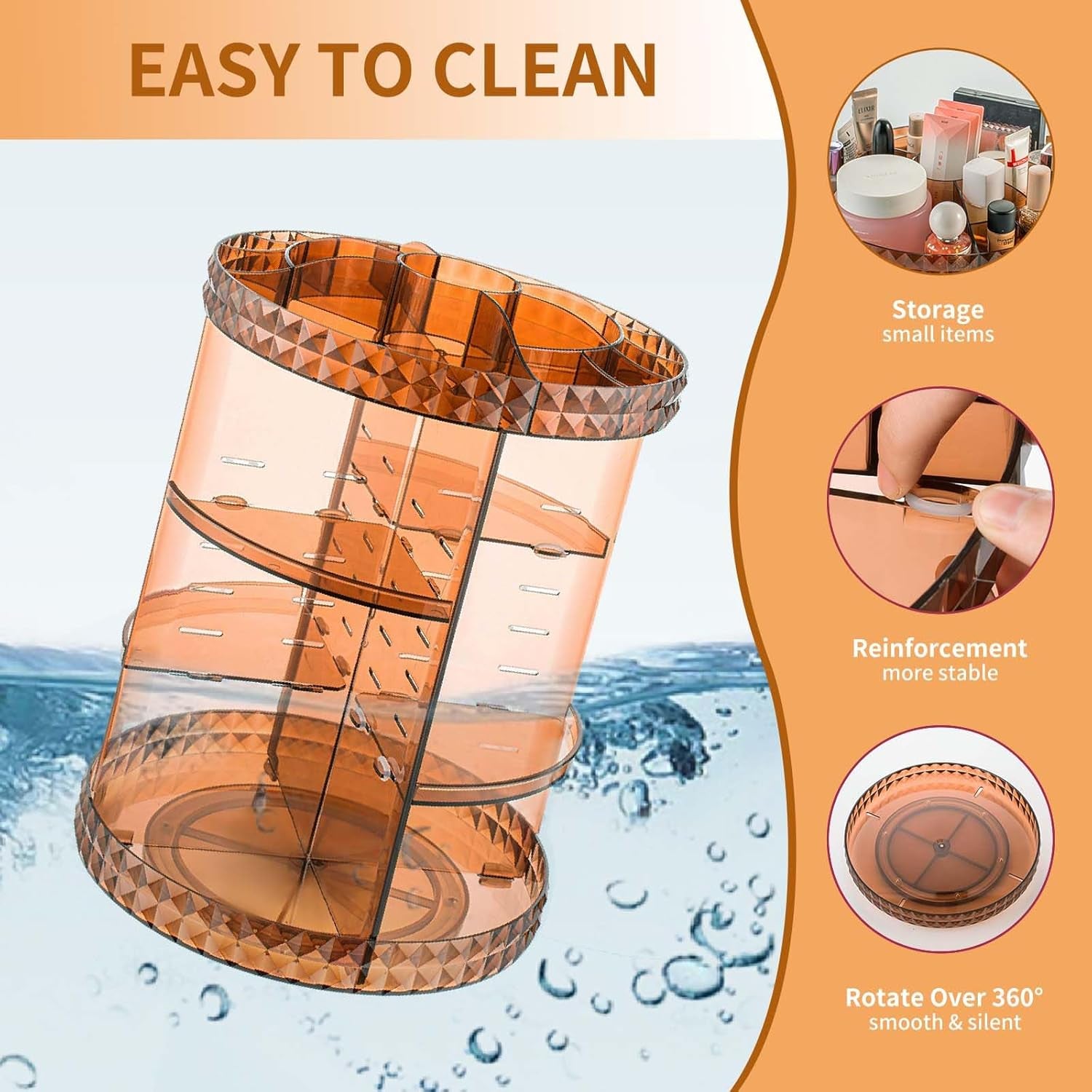 360 Rotating Makeup Organizer Perfume Organizer Coffee Color Cosmetic Storage Display Case Large Capacity Beauty Holder Adjustable Partition Height for Bedroom Dresser or Bathroom Vanity