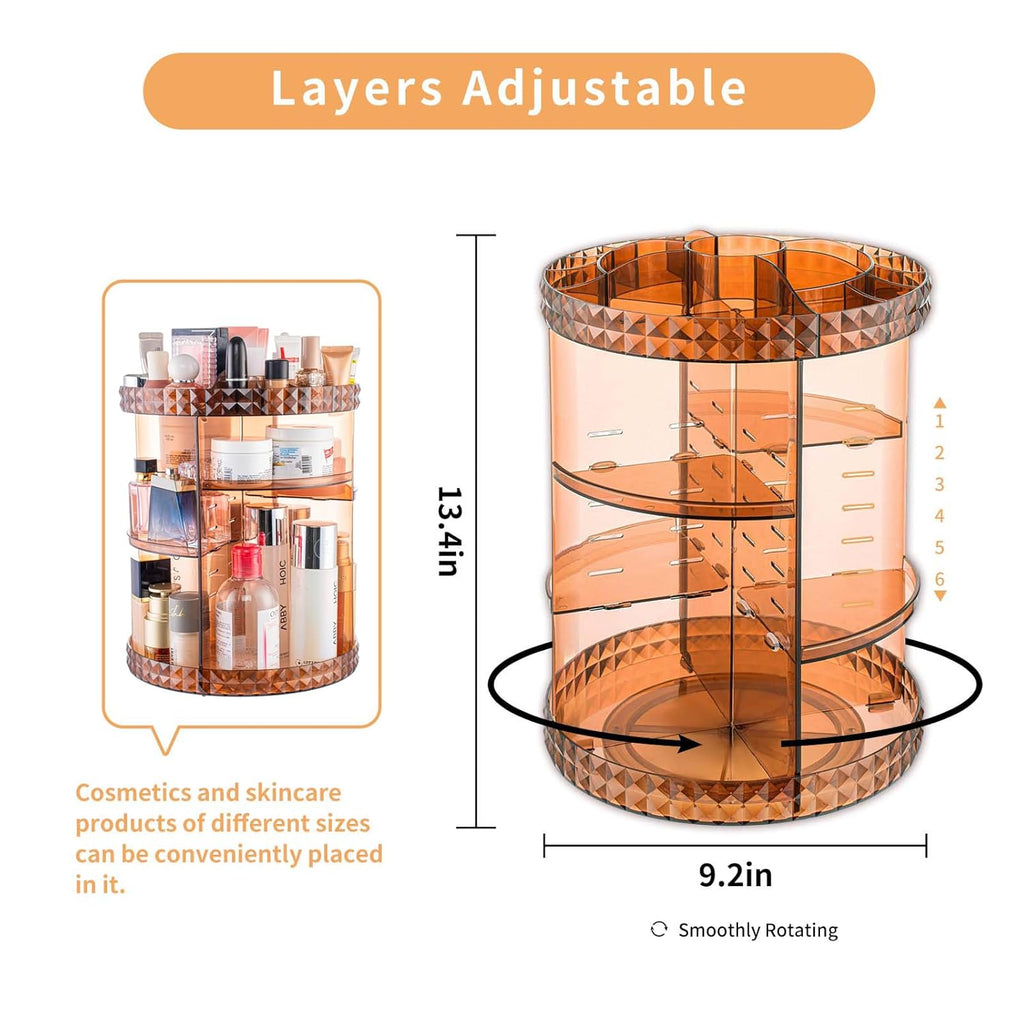 360 Rotating Makeup Organizer Perfume Organizer Coffee Color Cosmetic Storage Display Case Large Capacity Beauty Holder Adjustable Partition Height for Bedroom Dresser or Bathroom Vanity