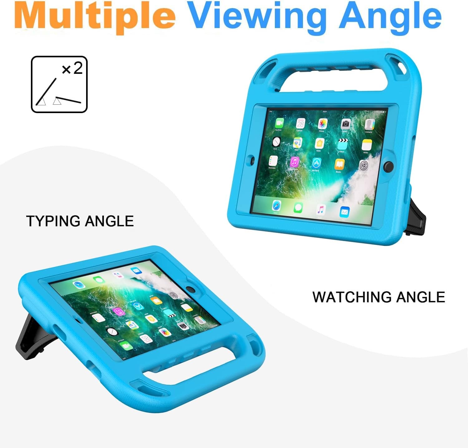 Case for Ipad Mini 1 2 3, Ipad Mini 1/2/3 Case for Kids - Built-In Screen Protector, Shockproof Lightweight Hard Cover Handle Stand Kids Case for Ipad Mini 1St 2Nd 3Rd Generation, Blue