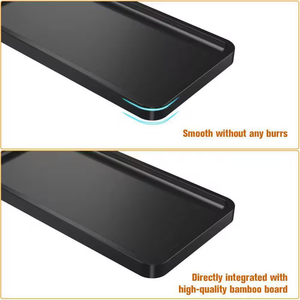 Black Bathroom Vanity Tray for Countertop - Bamboo Organizer Tray for Dresser Tops, Toilet Small Decorative Tray
