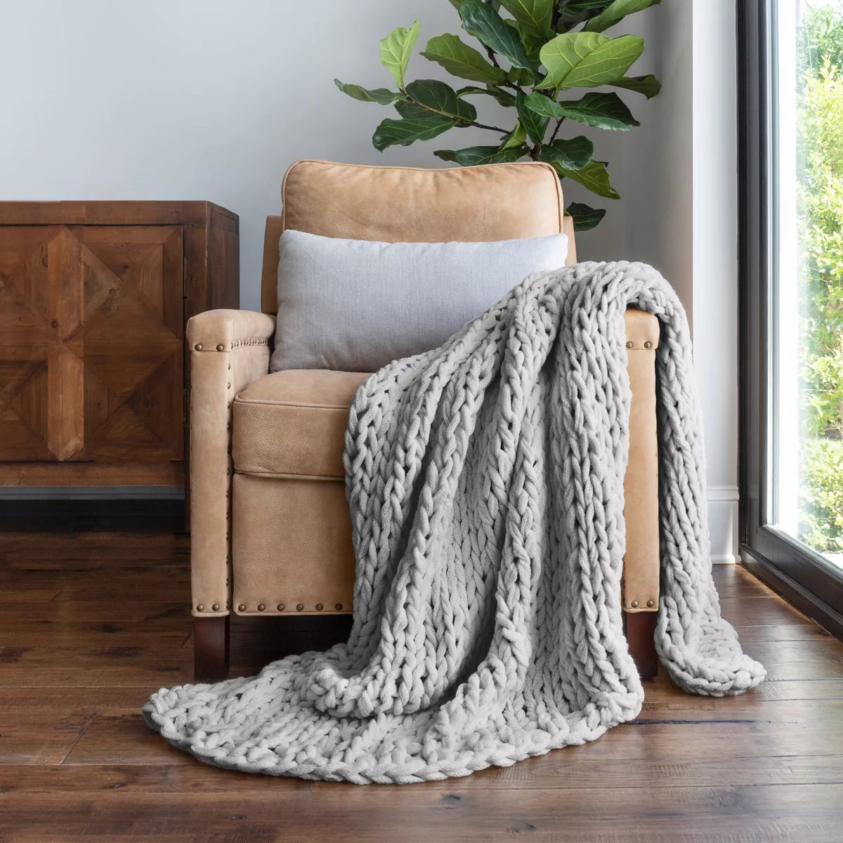 Chunky Knit Throw Blanket Braided, Soft & Cozy - Becky Cameron