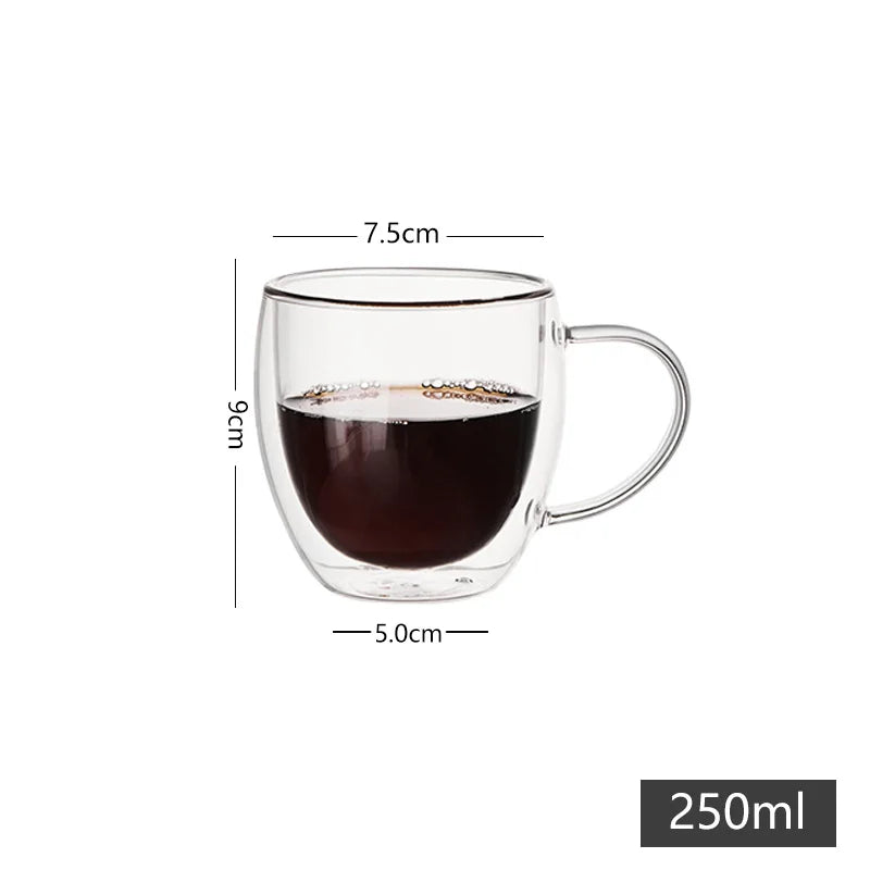Double Wall Glass Coffee Mugs Milk Mug with Handle Cappuccino Latte Hot Drink Classic Coffee Glass Set Heat Cold Resistant Glass