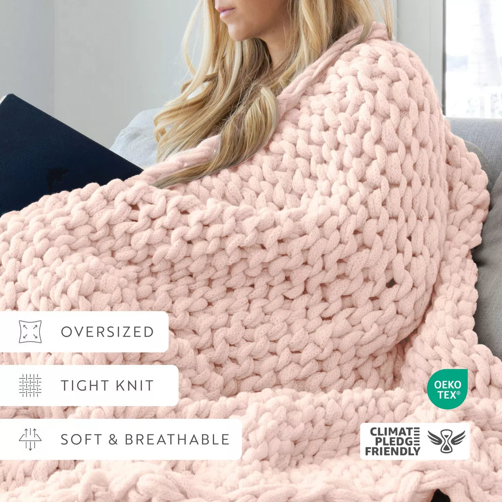 Chunky Knit Throw Blanket Braided, Soft & Cozy - Becky Cameron