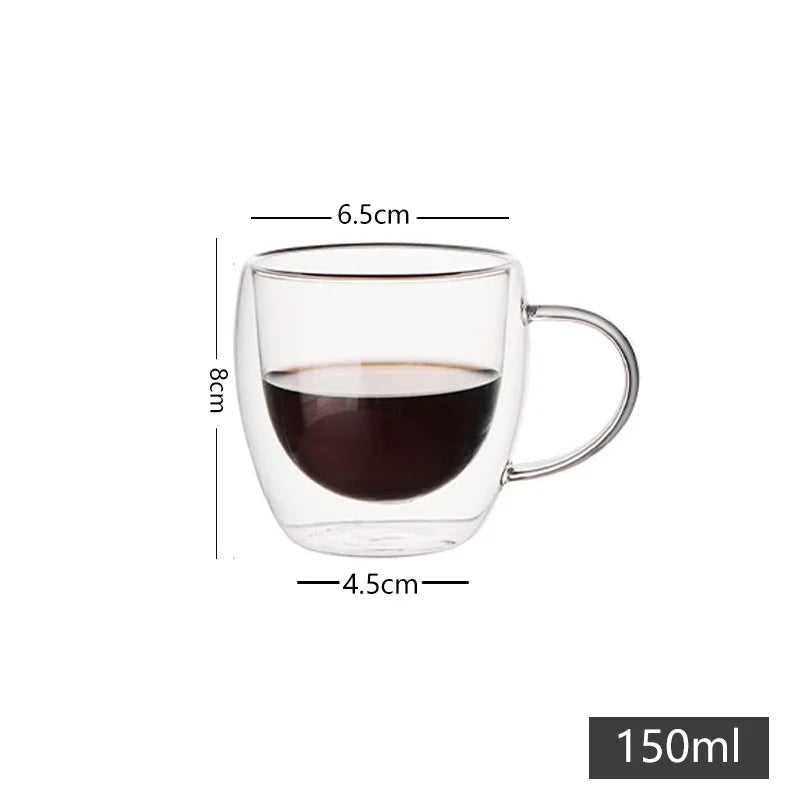 Double Wall Glass Coffee Mugs Milk Mug with Handle Cappuccino Latte Hot Drink Classic Coffee Glass Set Heat Cold Resistant Glass