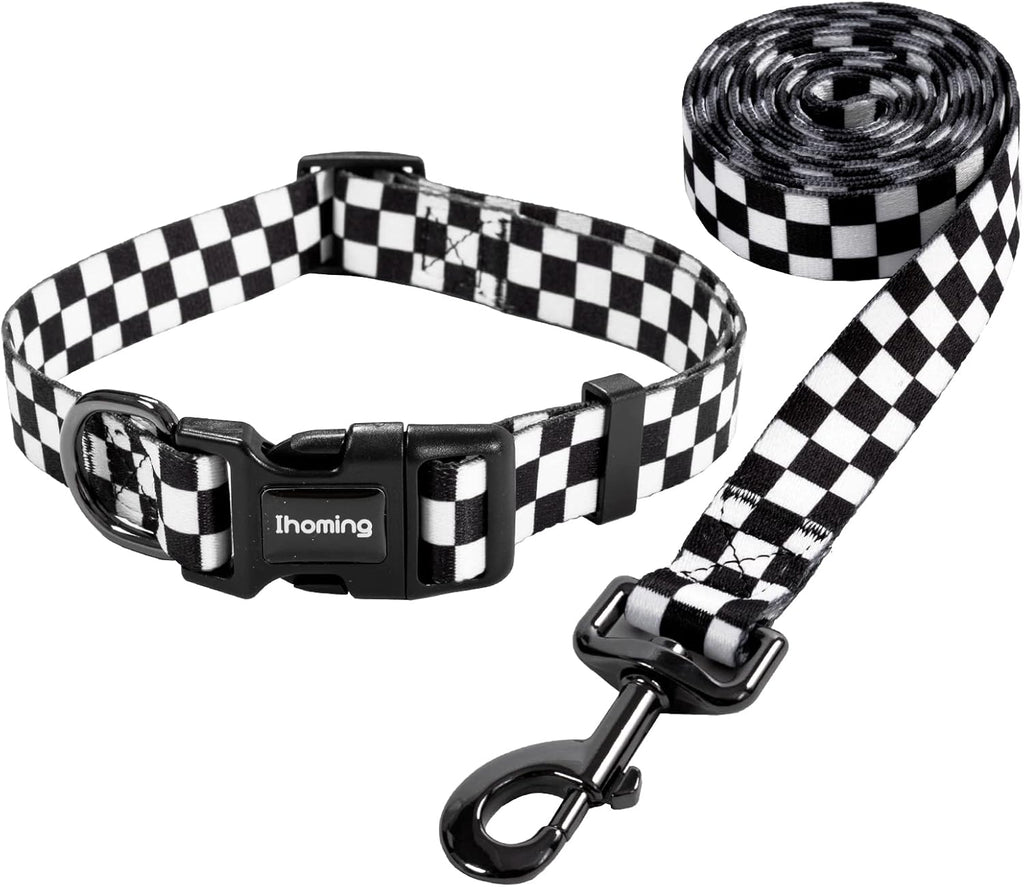 Puppy Collar and Leash Set for Daily Outdoor Walking Running Training, Chess Board Design for Extra Small Boys Girls Dogs Cats Pets, Xs-Up to 10LBS