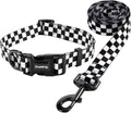 Puppy Collar and Leash Set for Daily Outdoor Walking Running Training, Chess Board Design for Extra Small Boys Girls Dogs Cats Pets, Xs-Up to 10LBS