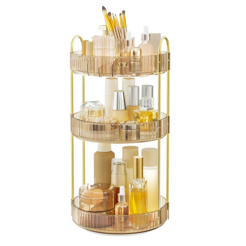 Makeup Organizer, 3-Tier round Rotating Skincare Organizer Countertop, Customizable, Toiletries Vanity Organizer, Lazy Susan, Gift